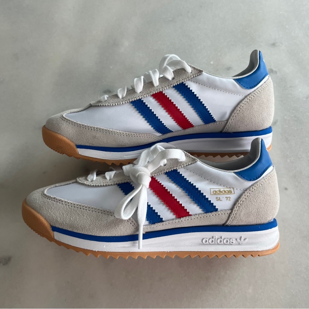 Adidas SL72 Sneakers White Blue and Red Men Big Kids 5.5 Women 7.5 Like New